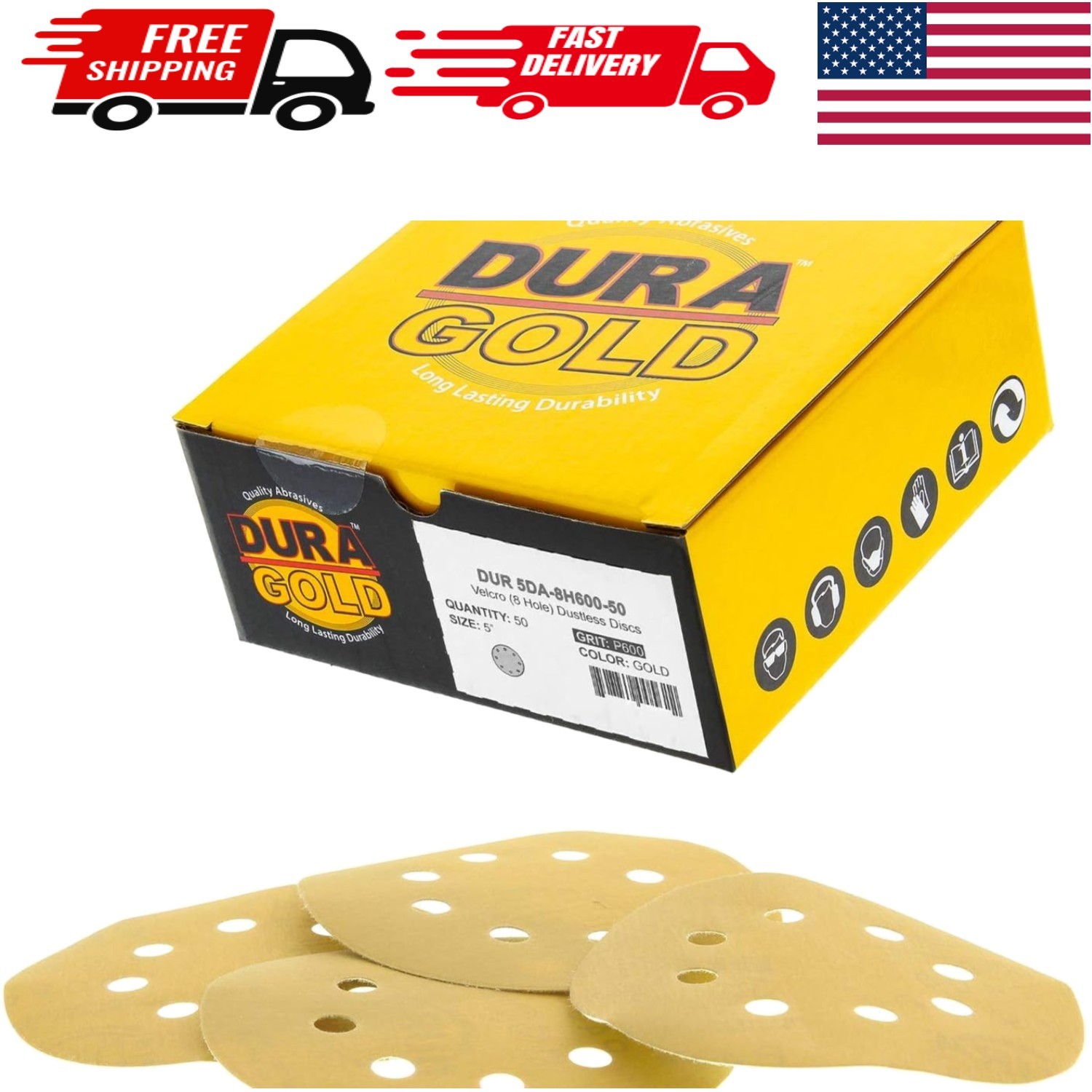 Superior Quality 5″ 600 Grit Sanding Discs – 50 Pack with Dustless 8 Hole Design
