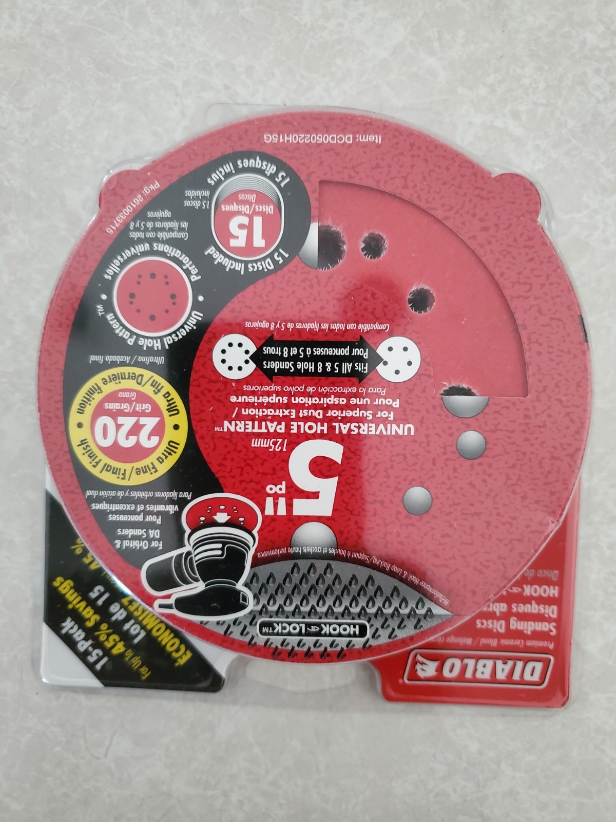 Diablo DCD050120H50G Genuine 220 Grit Sanding Discs, 15-count