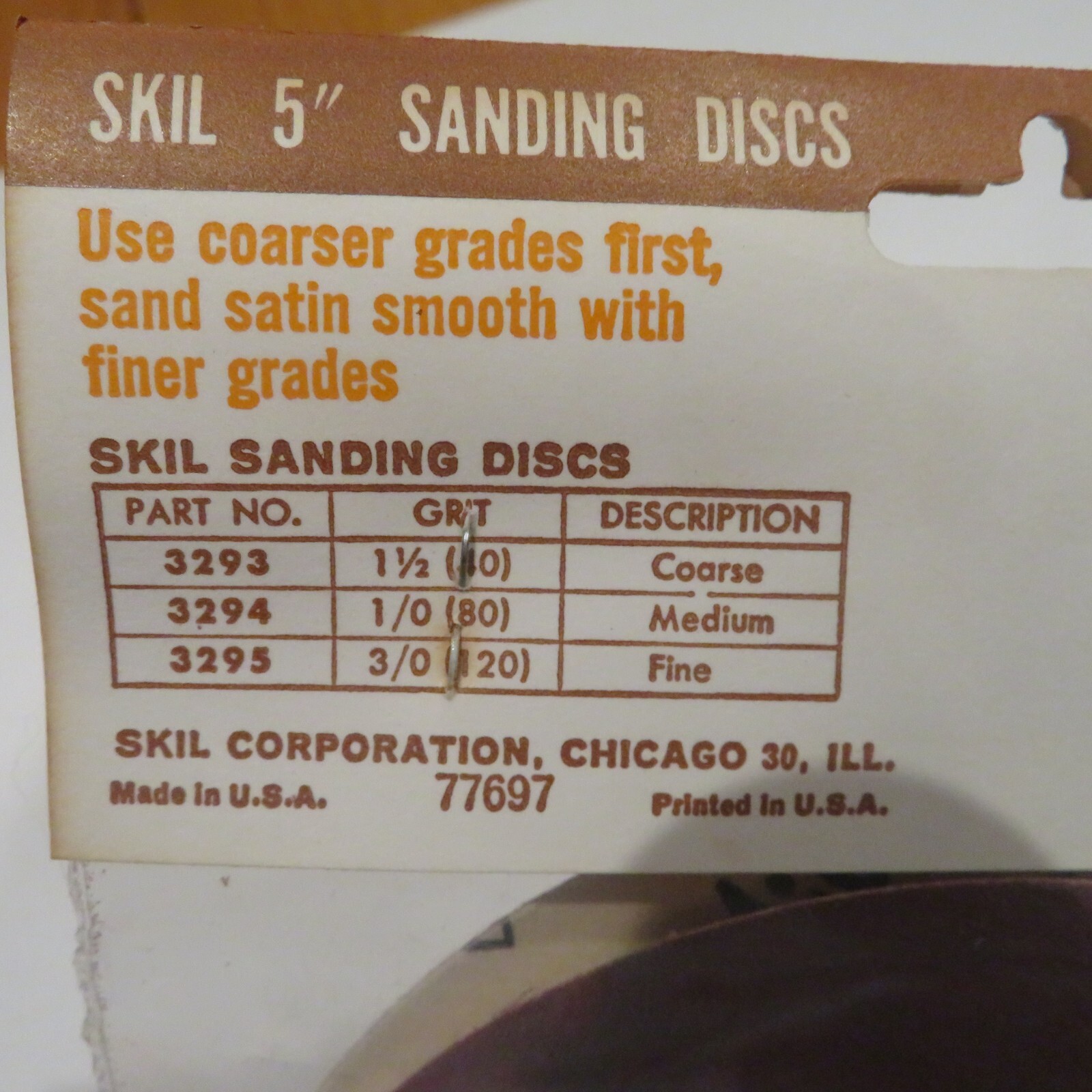 VTG SKIL 5″ Sanding Discs #3295 5 Pk Fine Grit Use w. Any Electric Drill NOS