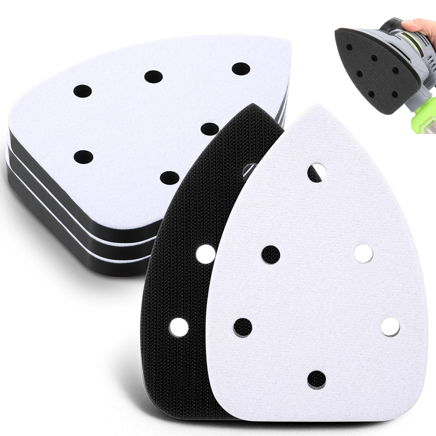 5 Pcs 6-Hole Foam Sanding Pads with Hook & Loop – Fits Ryobi Mouse Sanders