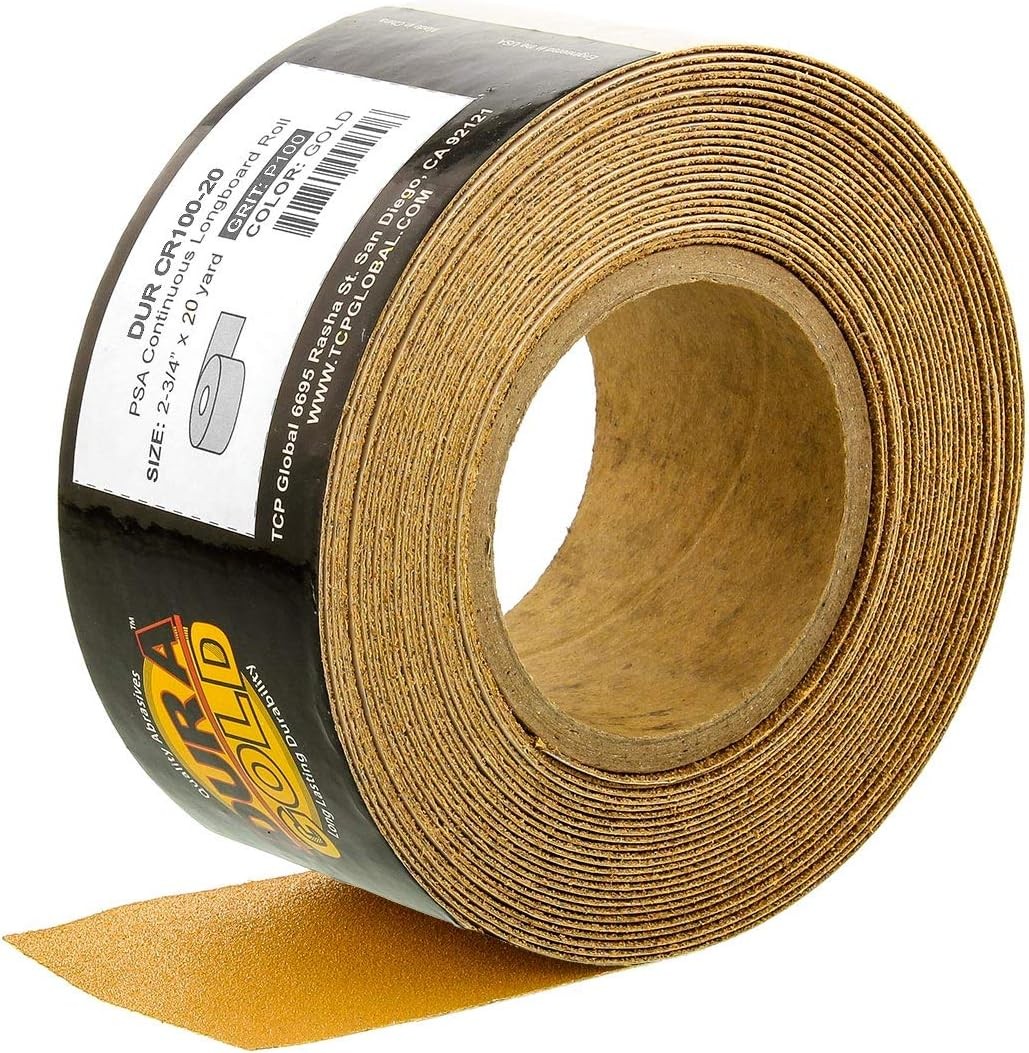 Dura-Gold Premium Gold 120 Grit PSA Longboard Sandpaper, 20 Yard Roll, 2-3/4″ Wi