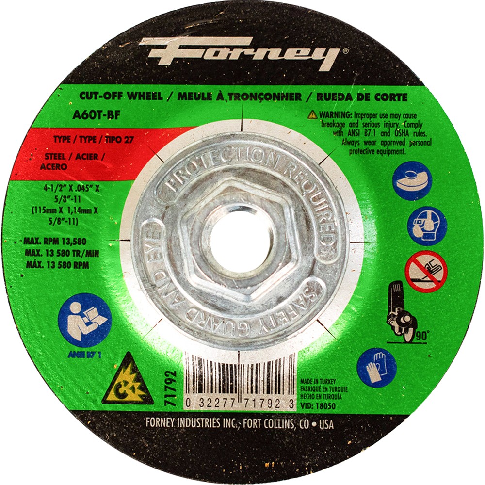 Cut-Off Wheel,Metal,Type27,4-1/2″x .045″x5/8″-12 – 15 Each FOR-71792