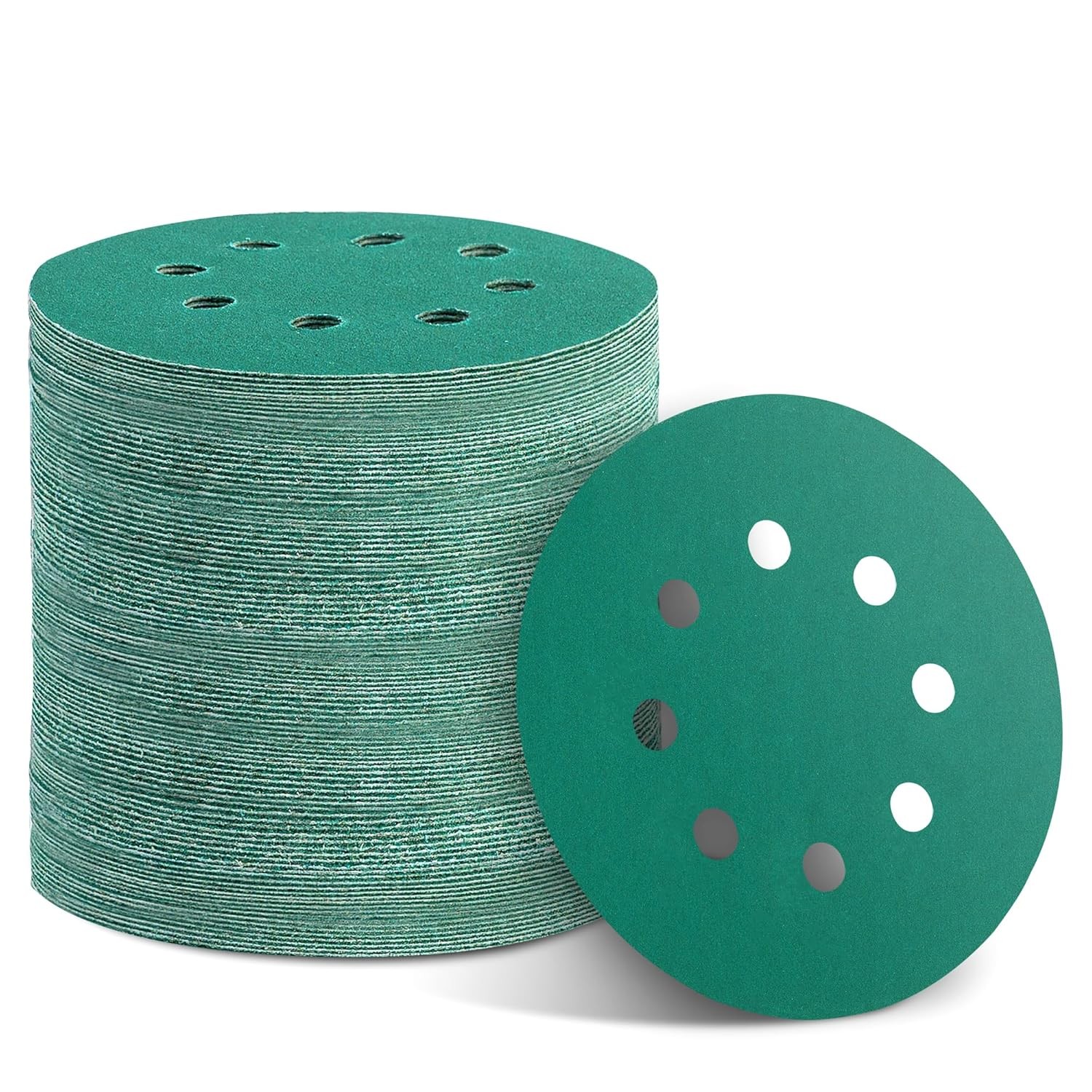 200PCS 5 Inch/125mm 8Hole Green Film Sanding Discs Fine Grade Sandpaper 400Grit