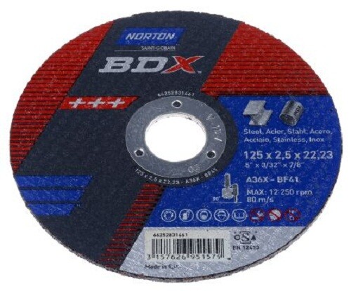Norton BDX CUTTING DISCS 5Pcs 125mm Diameter, Aluminium Oxide- 2.5mm Or 3.2mm