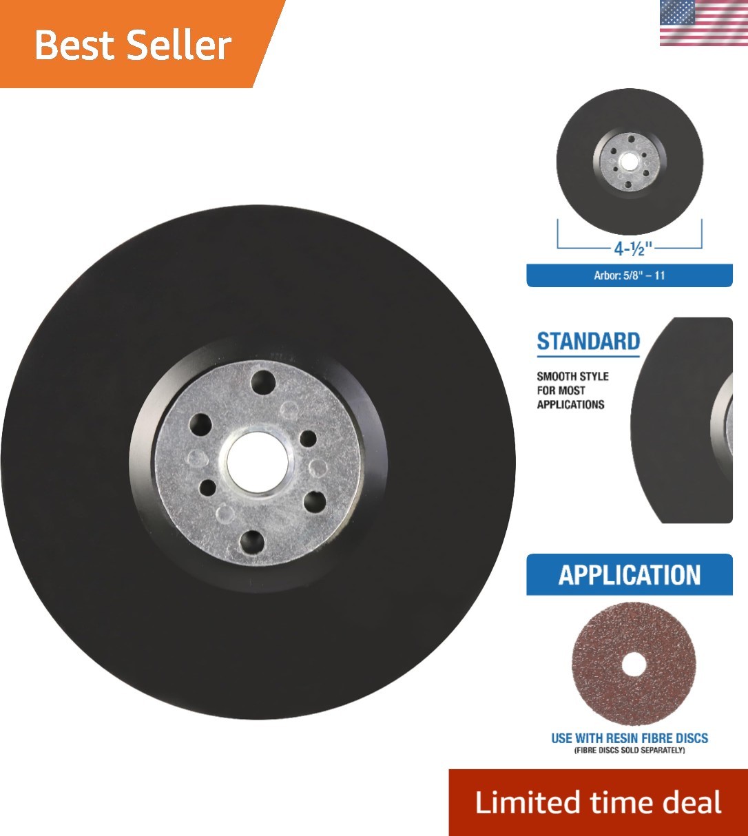 Flexible Polypropylene Backing Pad for 4-1/2″ Angle Grinder Discs – 13,300 RPM