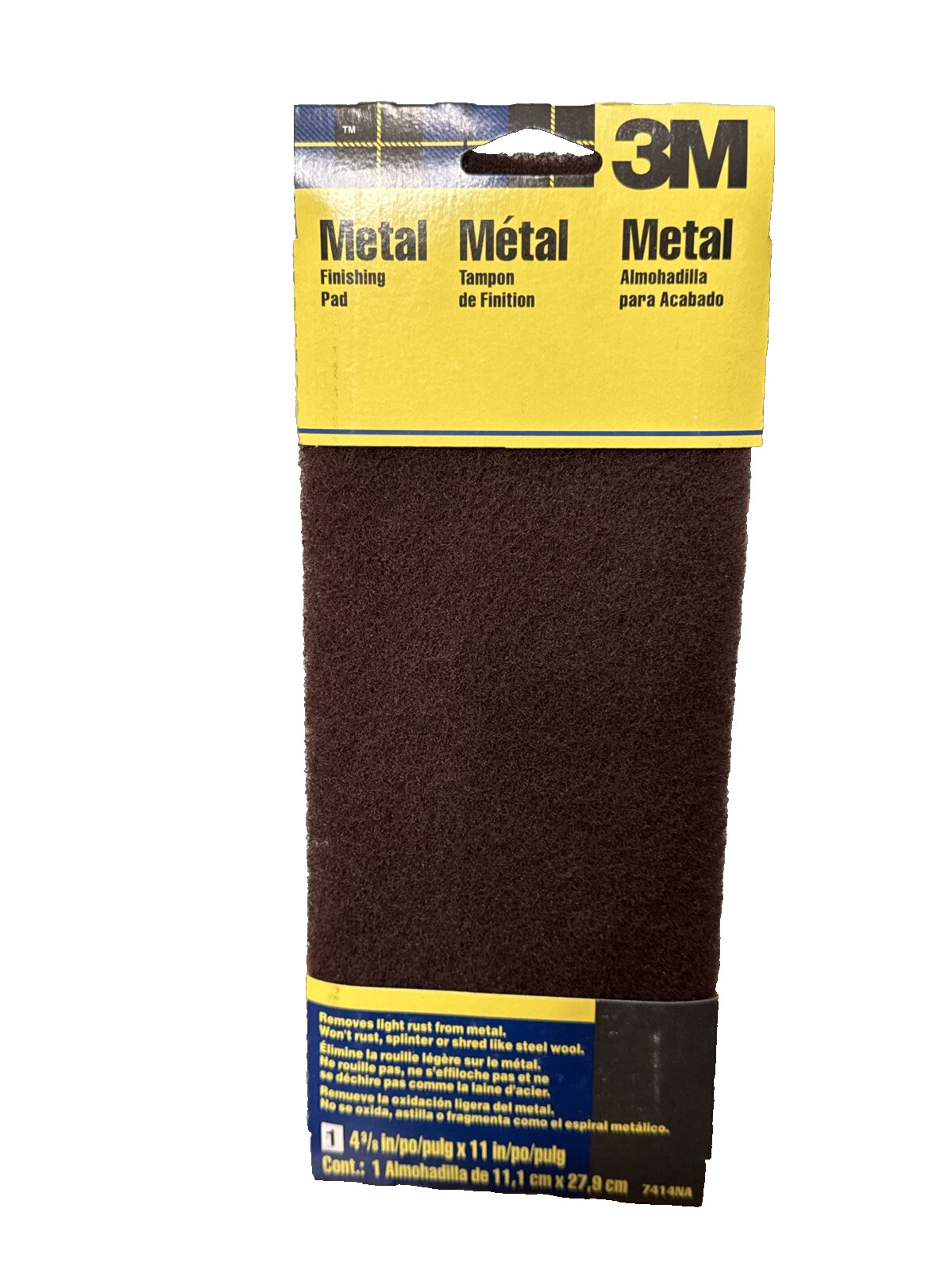 3M Hand Sanding Metal Finishing Pad, 4.375″ x 11″ 7414NA Removes Light Rust