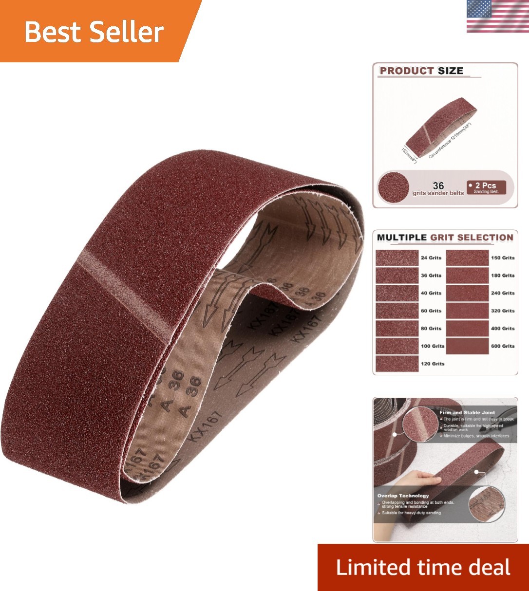 Durable 6×48 Inch Sanding Belts, 36 Grit Aluminum Oxide for Efficient Finishing