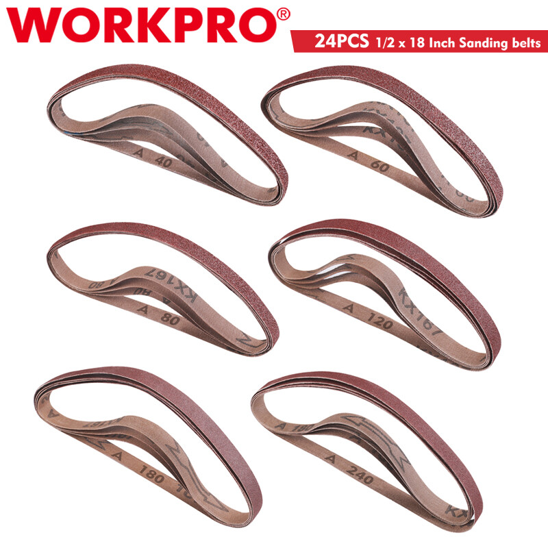 WORKPRO 24Pack 1/2 x 18″ Sanding Belt Aluminum Oxide Abrasive Belts 40-240 Grits