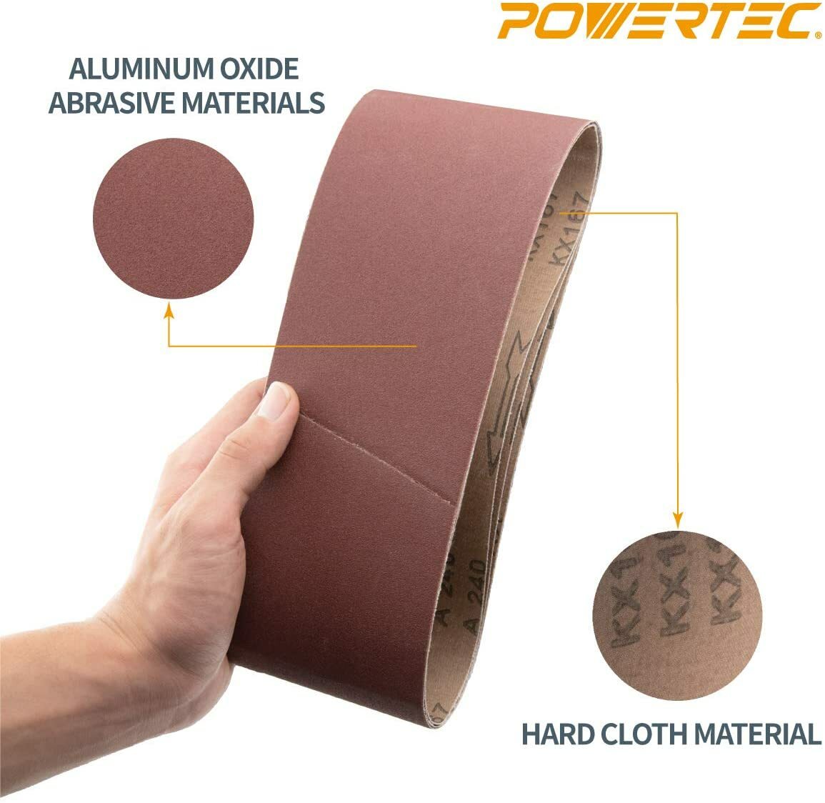 POWERTEC 18pcs 4 x 24″ A/O Sanding Belt Assortment (40,80,120,180,240,320 Grit)