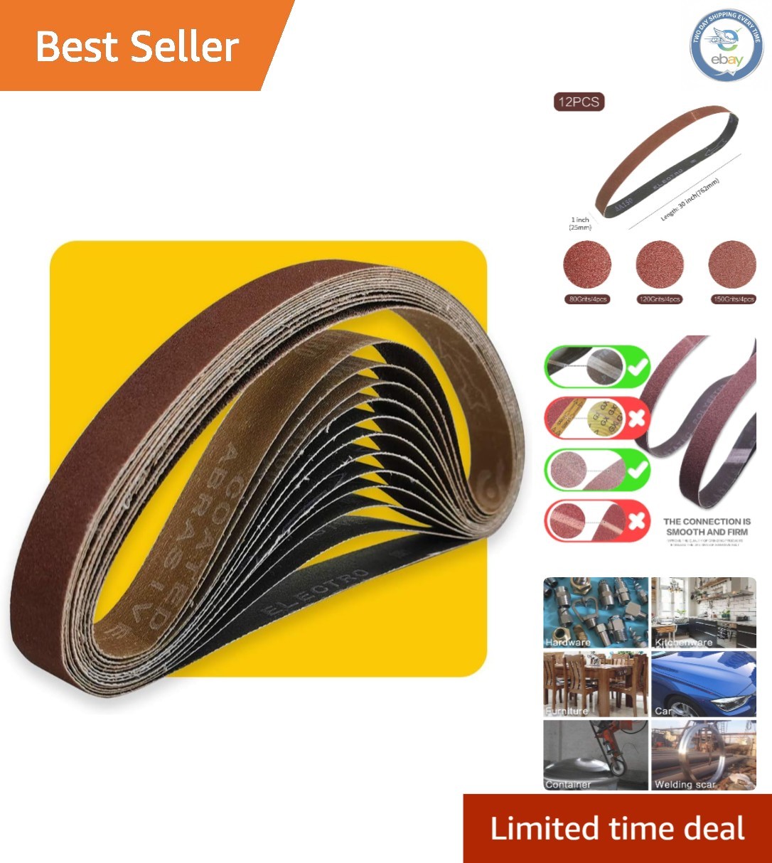 Efficient 1×30 Sanding Belt Set – 12 Aluminum OXIDE Grits for Wood/Metal
