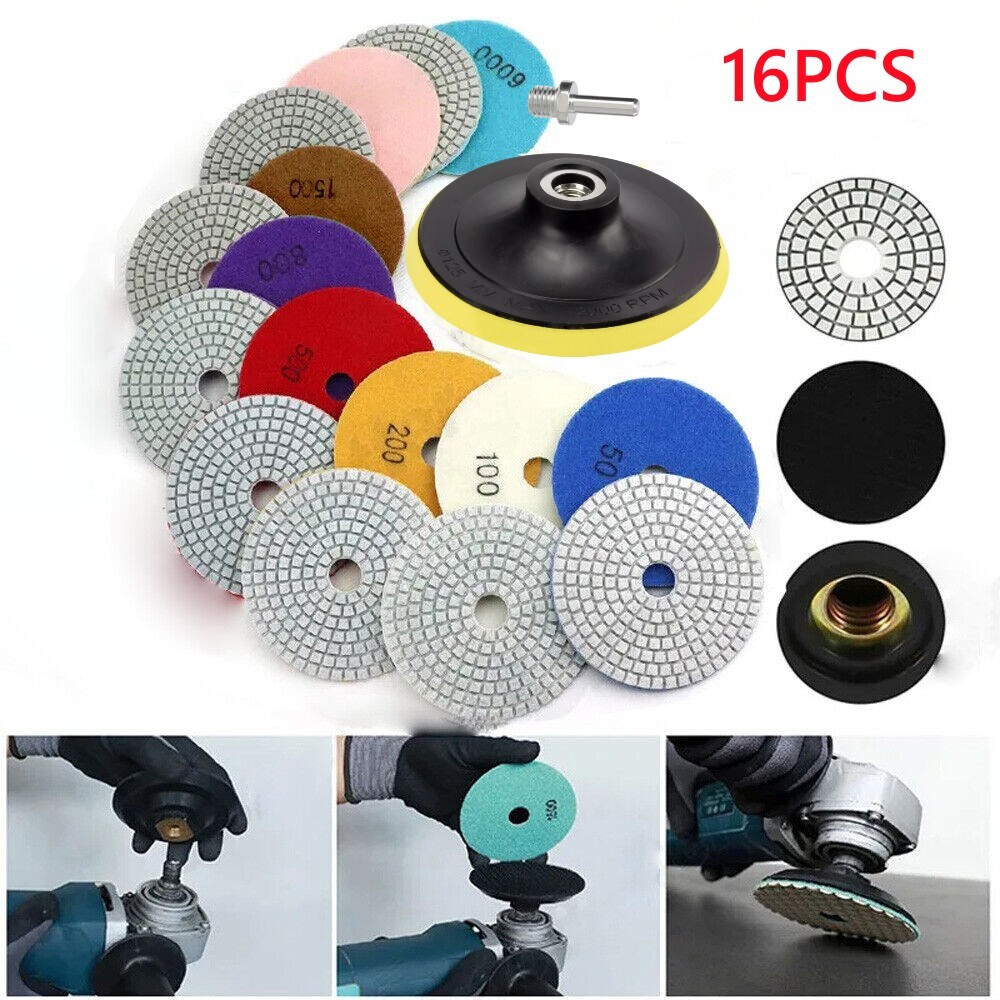 11Pcs 4 inch 100mm Diamond Polishing Pads Kit Wet/Dry for Granite Stone Concrete