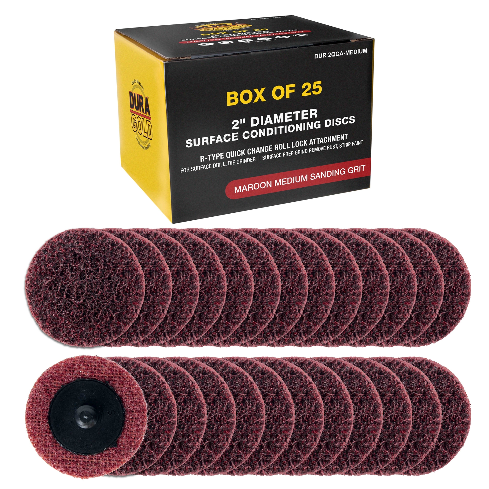 Dura-Gold 2″ Surface Conditioning Discs Maroon Medium Sanding Grit (Box of 25)