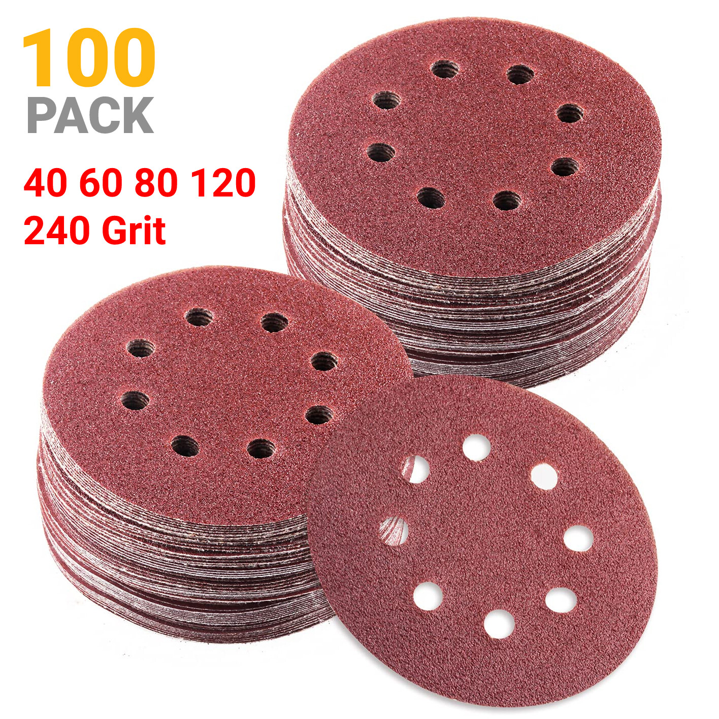 40 60 80 120 240 Grit Sanding Discs 5 inch 8-Hole Hook Loop Orbital Sander Paper