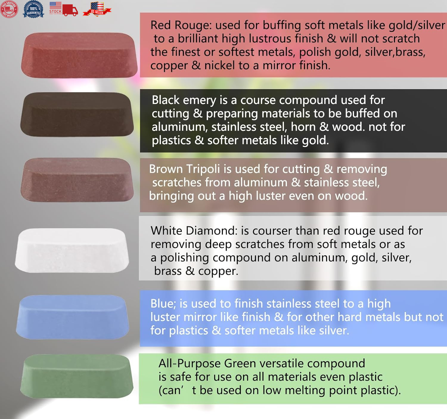 6Pcs Metal Buffing Polishing Compound for Buffing Wheel, Buffing Wheel Compound