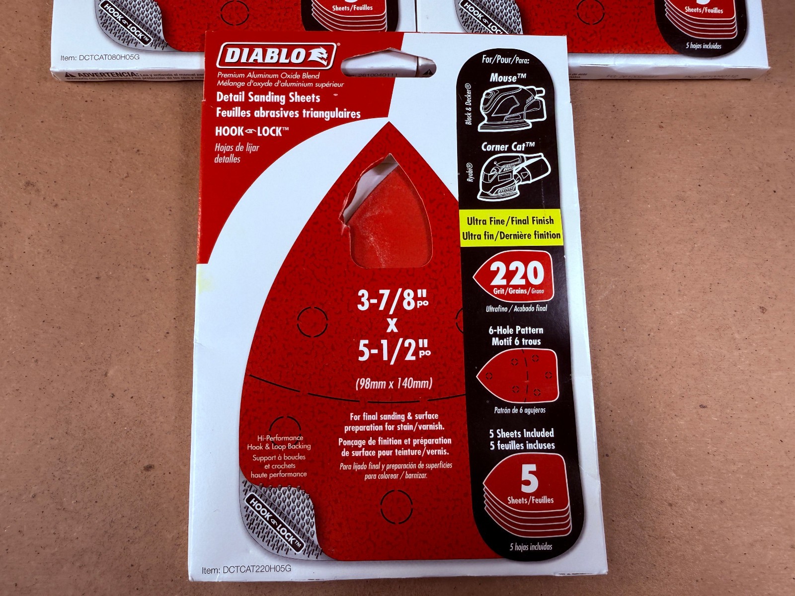 (3) 5-packs Diablo Hook Lock 3-7/8” x 5-1/2″ Sanding Pads 80/120/220 Grit