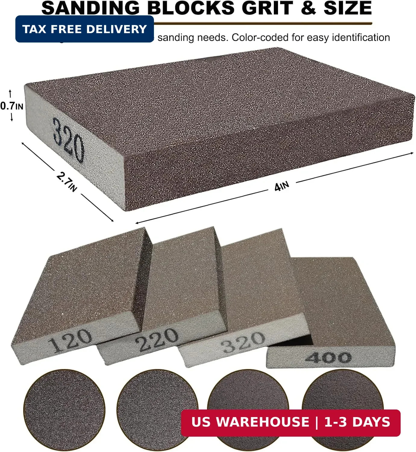8 Pack Hand Sanding Sponge Set -120 220 320 400 Grit- Coarse Medium Fine Grit Sa