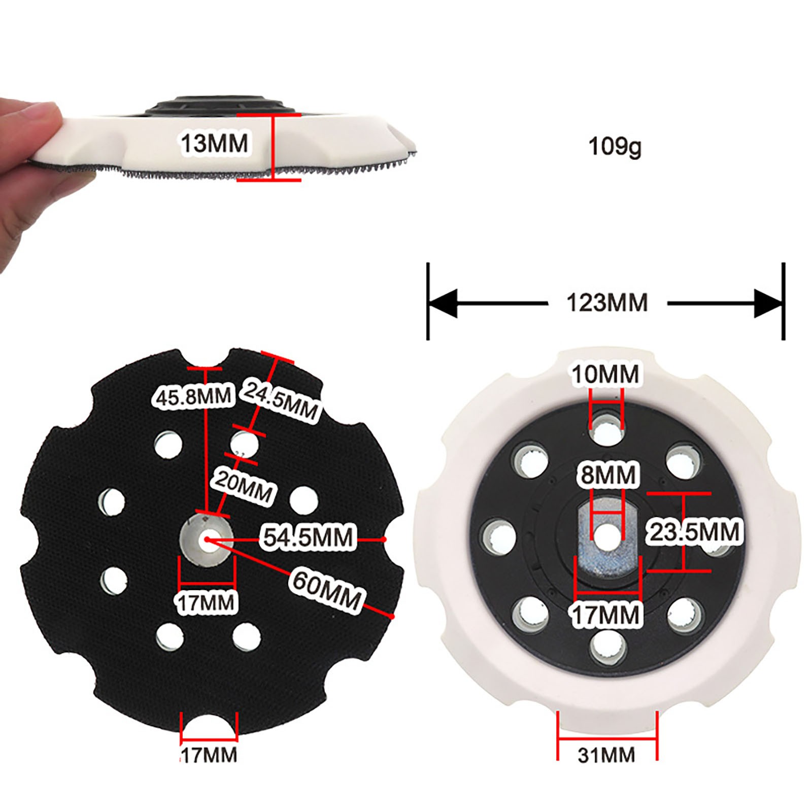 123MM 8-Hole PU Sanding Disc Backing Pad Self-Adhesive Sandpaper Polishing Disc