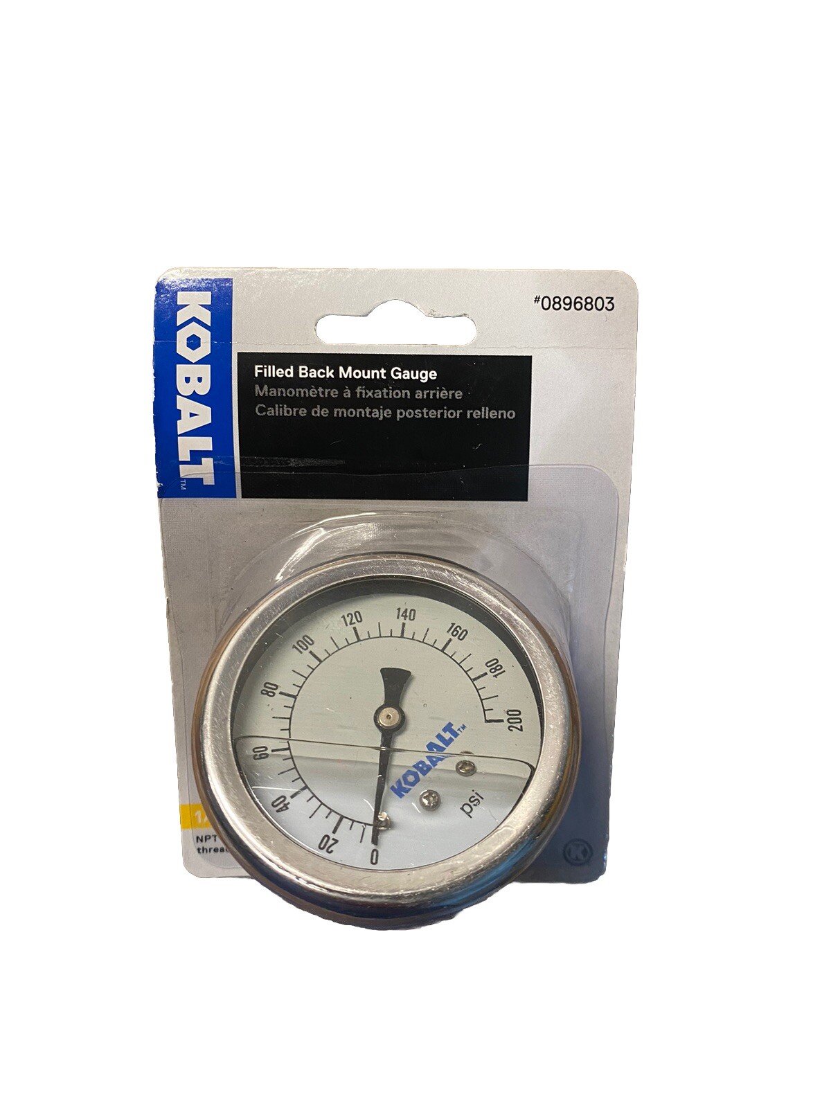 Kobalt 1/4″ In. 200Psi Filled Bottom Mount-Gauge #0896803 NEW