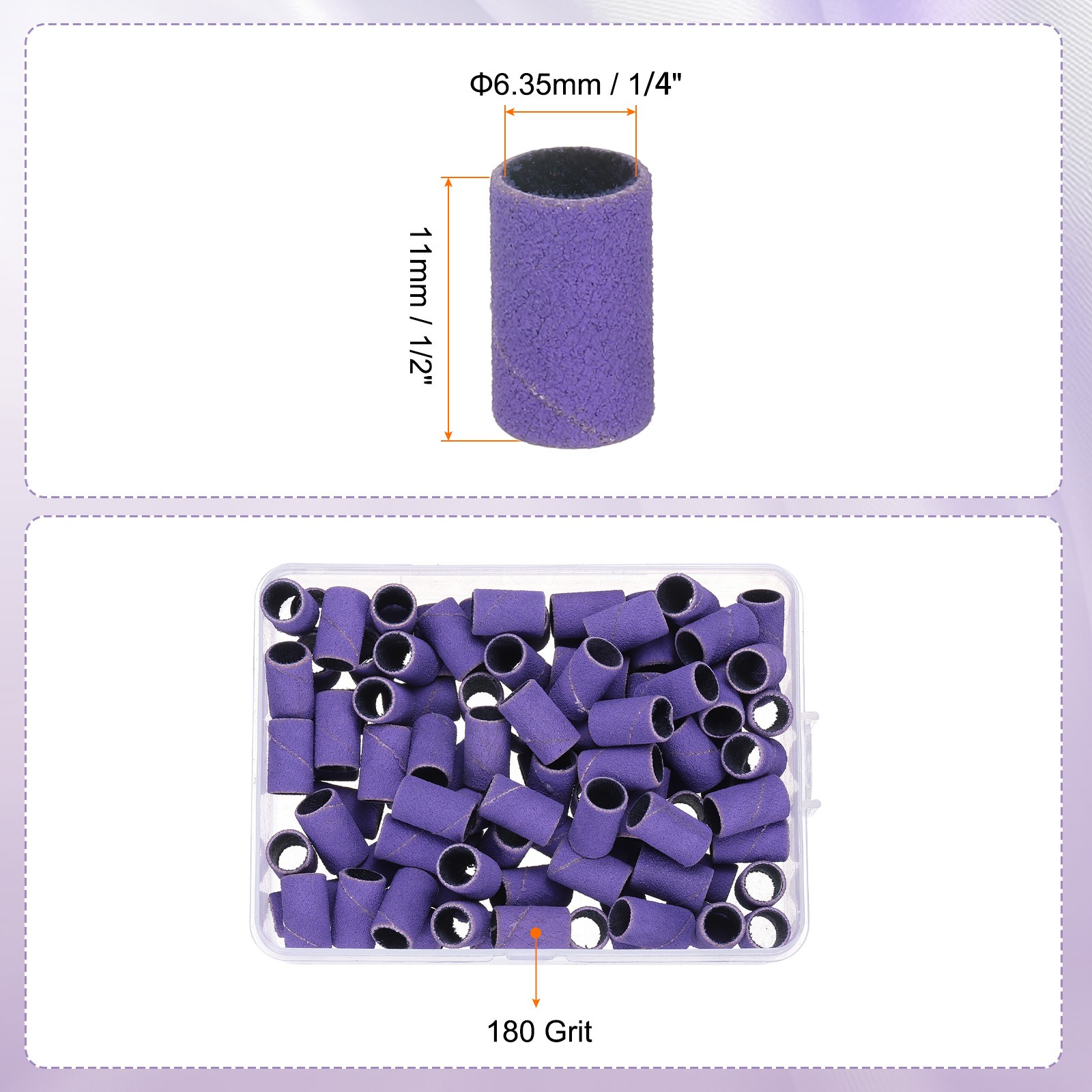100pcs Small Sanding Bands 180 Grit for Nail Drill Bits Purple