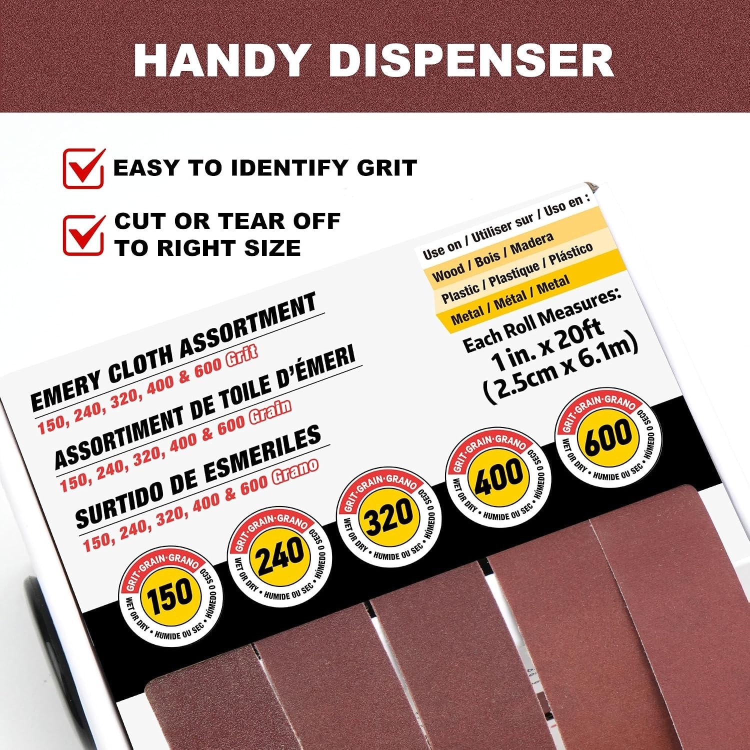 Efficient 5-Pack Emery Cloth Rolls – Organized Sandpaper for Various Uses
