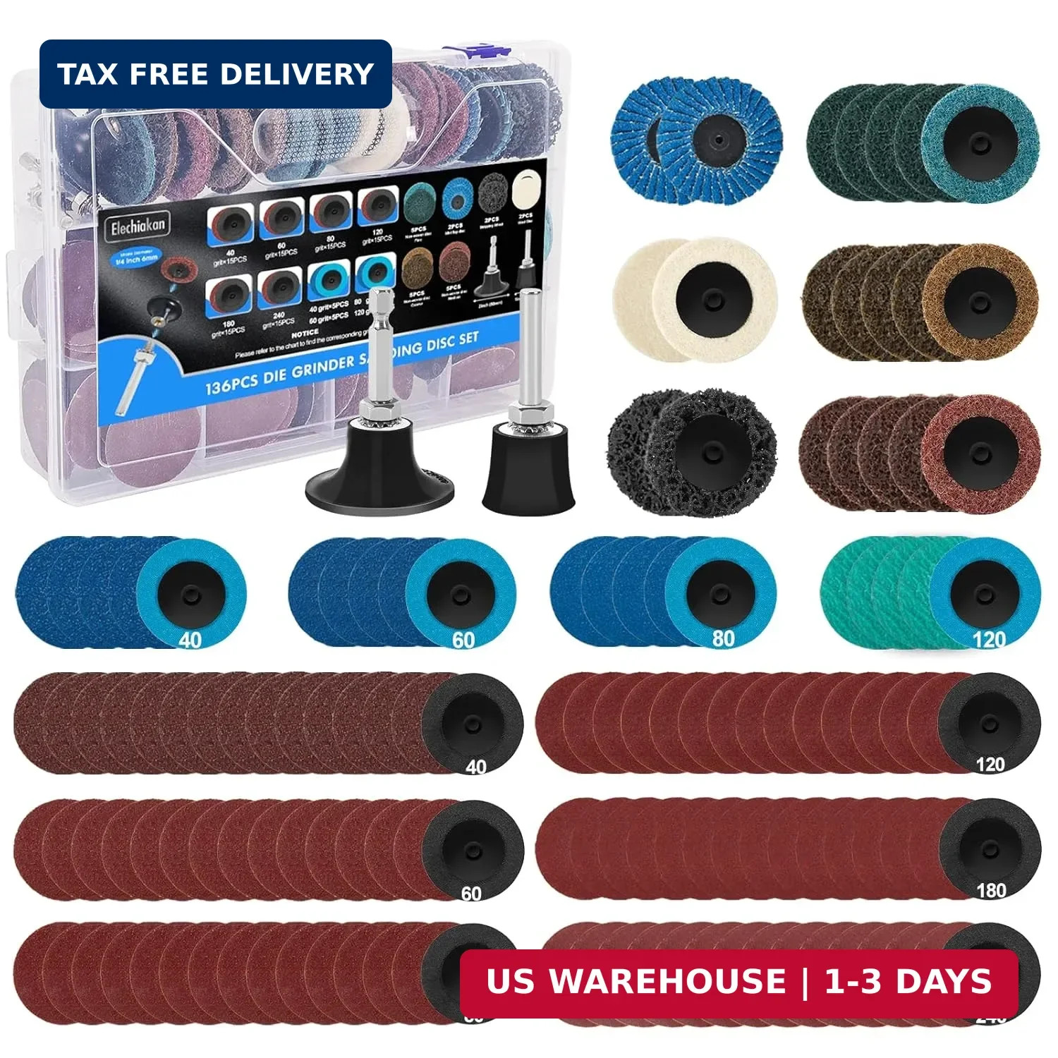 136 PCS 2 Inch Die Grinder Sanding Discs Bits Accessories, Quick Change Disc wit