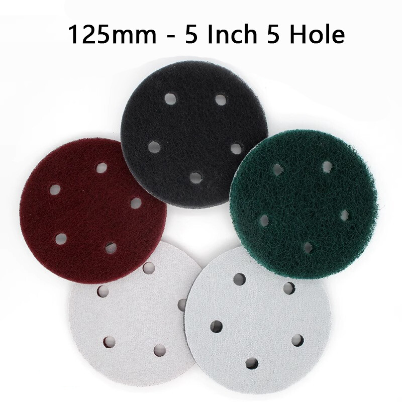 5 inch Drill Brush Scouring Pads 5 Hole Hook&Loop Polished Scrubber Grit 240-800