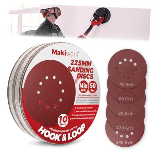 50PCS 9-Inch 10-Hole Hook & Loop Sanding Discs Mix Grit(50PCS) 10 Hole