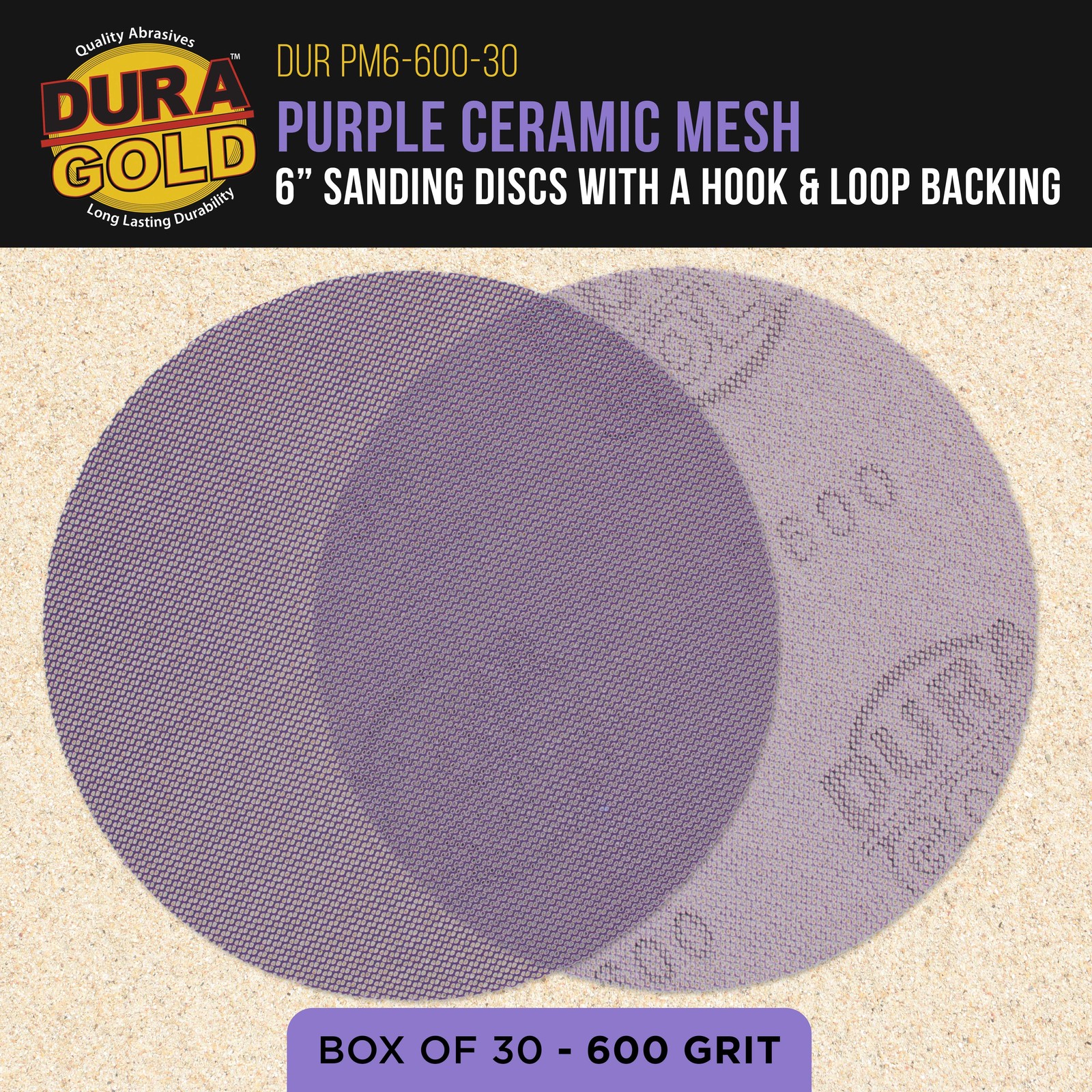 600 Grit 6″ Purple Ceramic Mesh Sanding Discs, Box of 30 – Hook & Loop Sandpaper