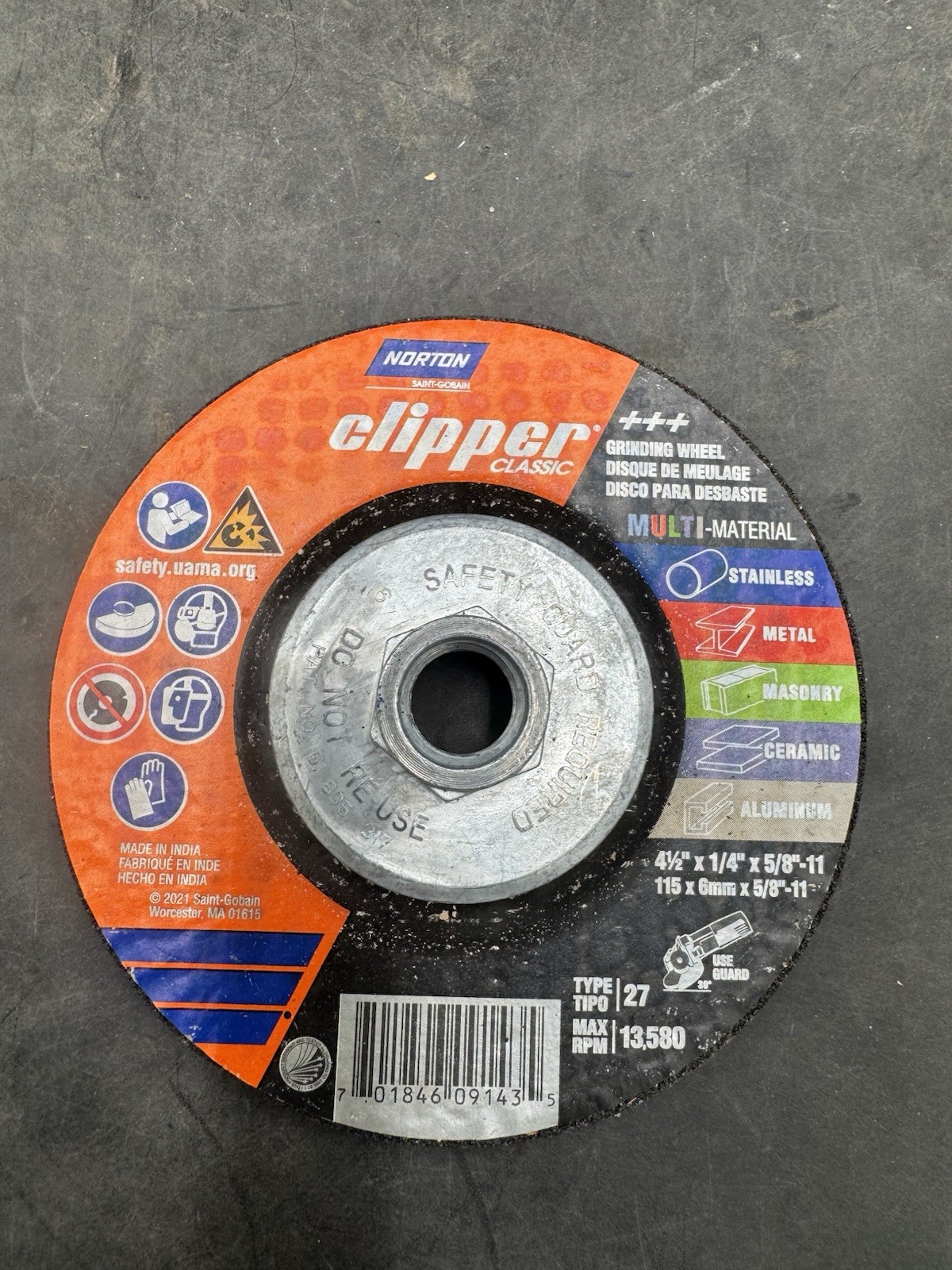 Norton Clipper 4-1/2 in. D X 5/8-11 in. Classic Grinding Wheel