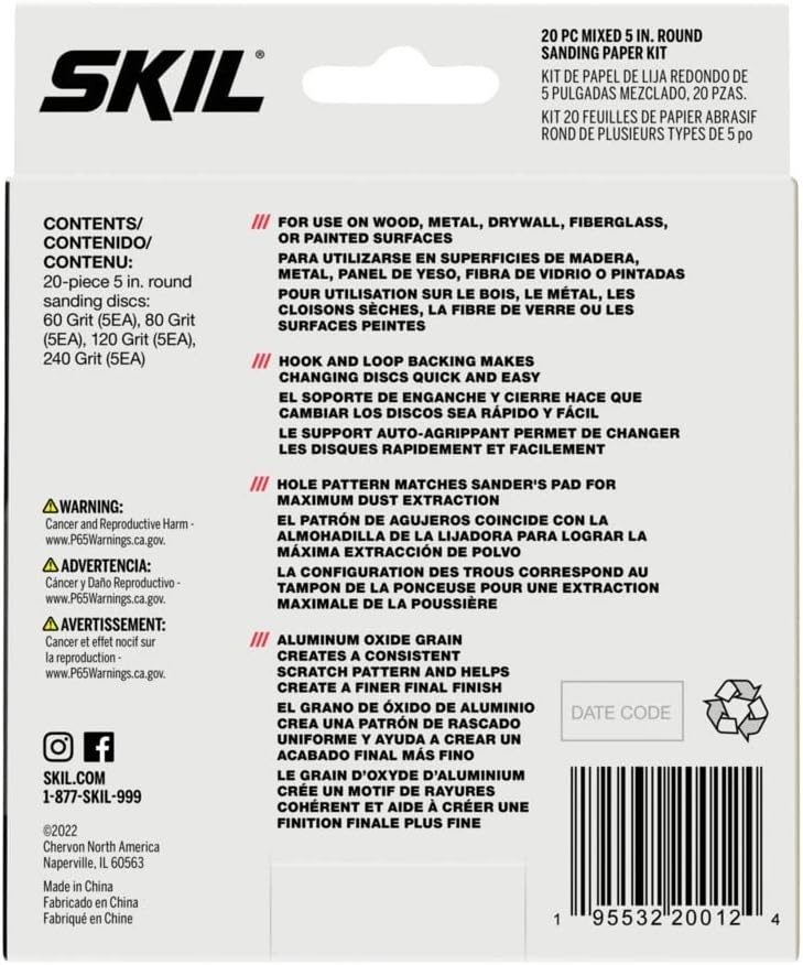 5-Inch Round Sanding Discs: Coarse to Extra Fine Grit Kit (20pcs)
