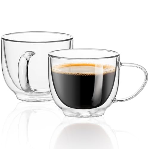 Aurzen 6.5OZ Double Walled Glass Espresso Mugs with Handles Pack 2 6.5 ounces