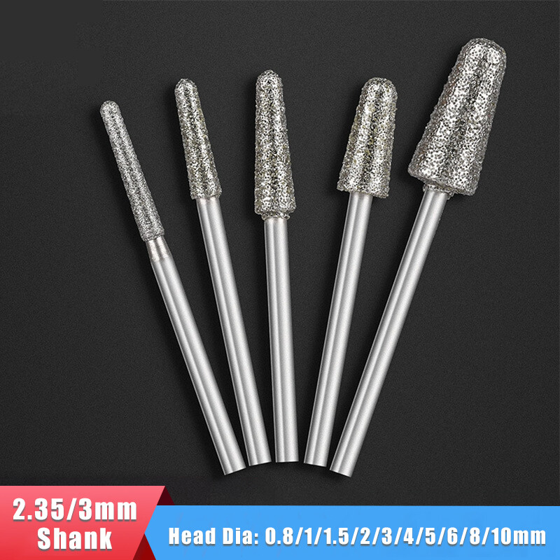 2.35/3mm Shank Bullet-shaped Diamond Grinding Head Drill Bits B Burr Jade Amber