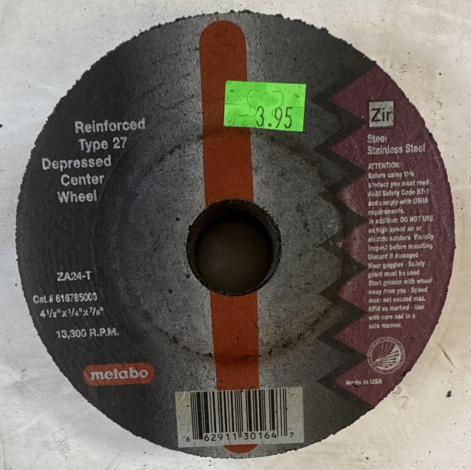 Metabo ZA24-T T27 Coarse Grinding Wheel 4-1/2in x 1/4in x 7/8in Lot of 4
