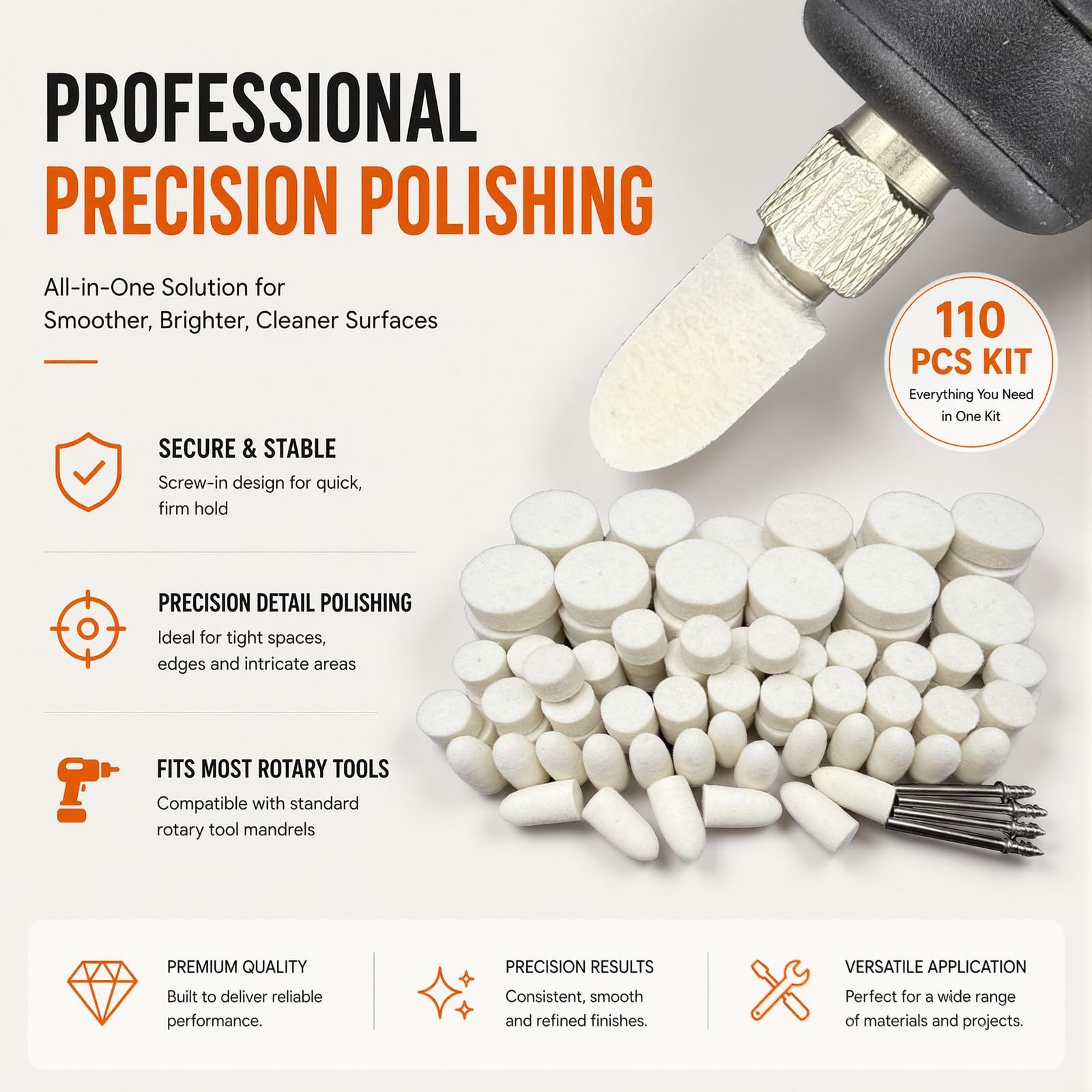 XUPYNAR 110PCS Polishing Kit for Dremel, Rotary Tools – Felt 1 inch
