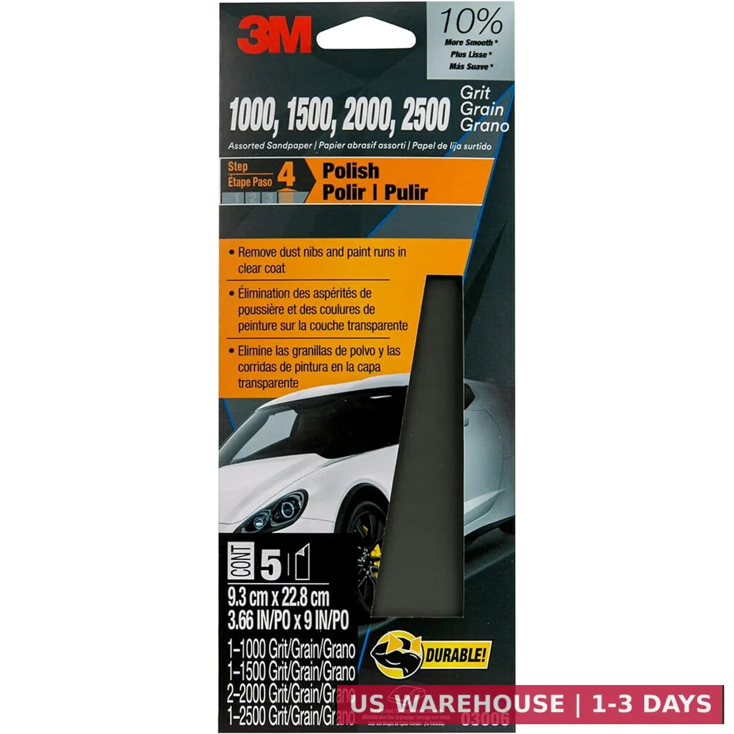 3M Wetordry Sandpaper 03006 Assorted Grits (1000 1500 2000 2500) 3 2/3 in x 9 in