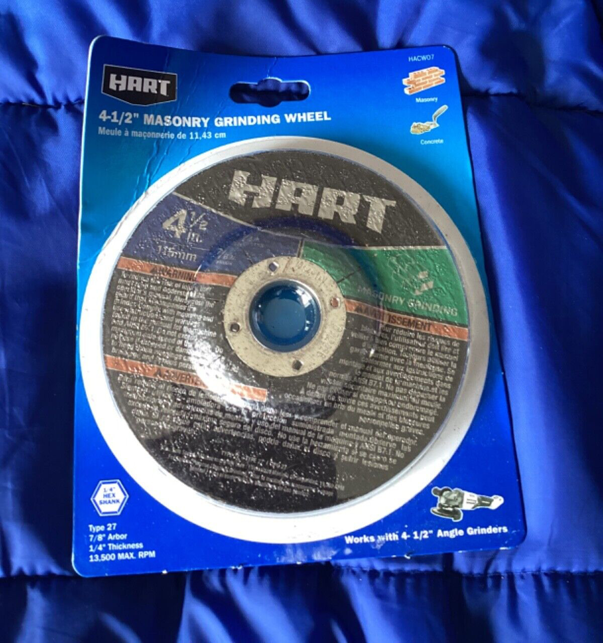HART 4-1/2″ MASONRY GRINDING WHEEL 1/4″ Thick 13,500 RPM Type 27 Angle Grinder