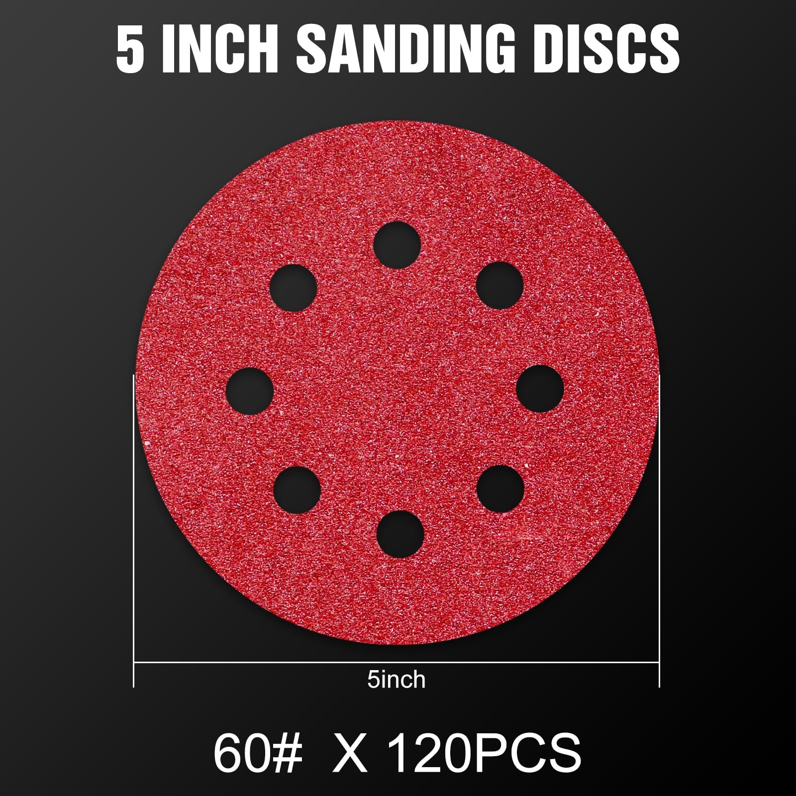 120 Pcs 5 inch Sanding Discs 60 Grit 8 Hole Hook and Loop Round Sandpaper for…