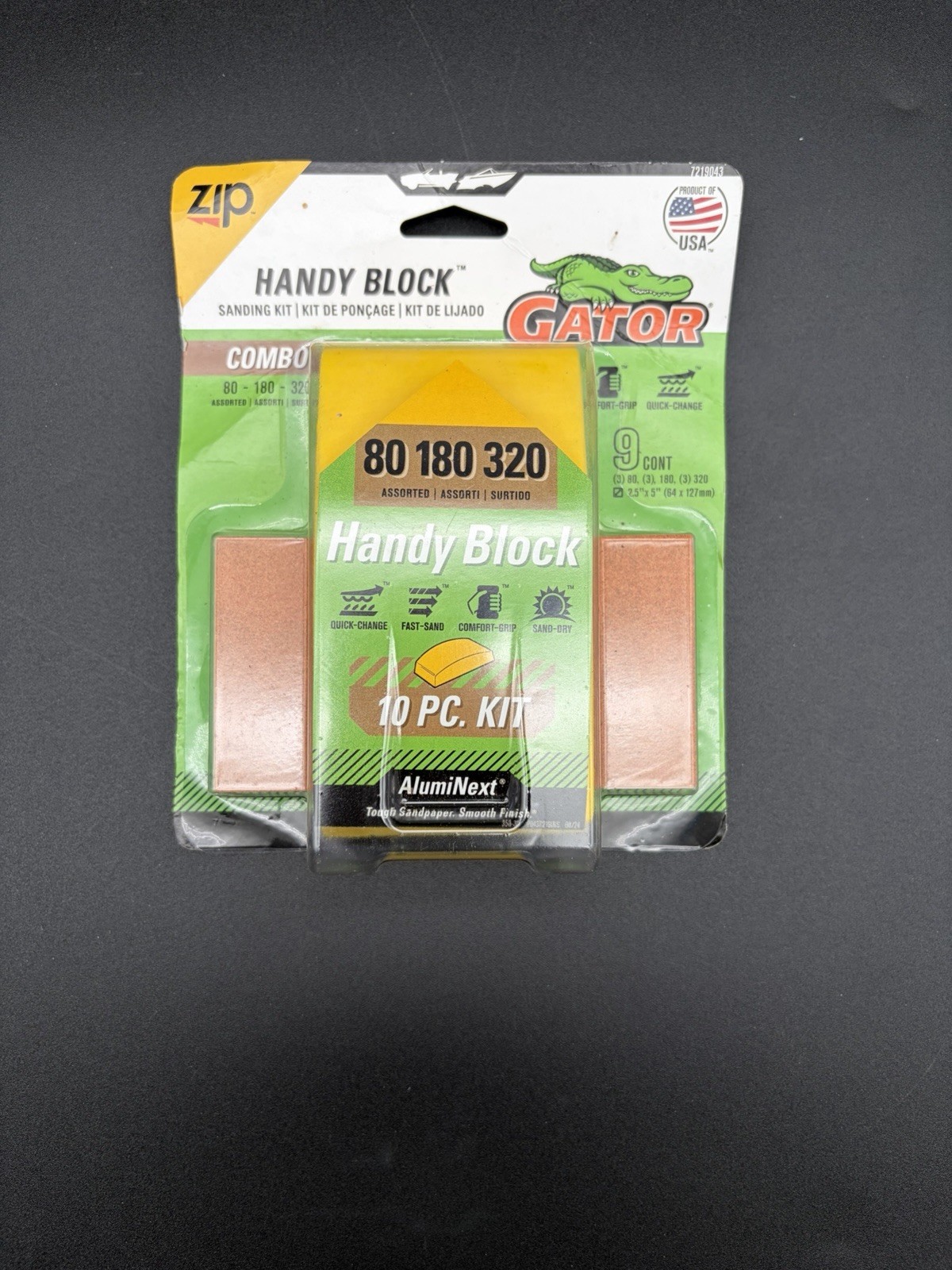 Gator Handy Block Sanding Kit, 10 Piece Combo Pack, 80/180/320 Grit AlumiNext