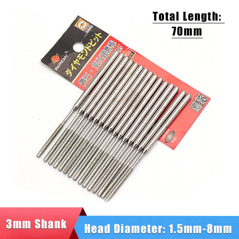 3mm Shank Flat Cylindrical Diamond Grinding Heads Burr Drill Bits 70mm Length