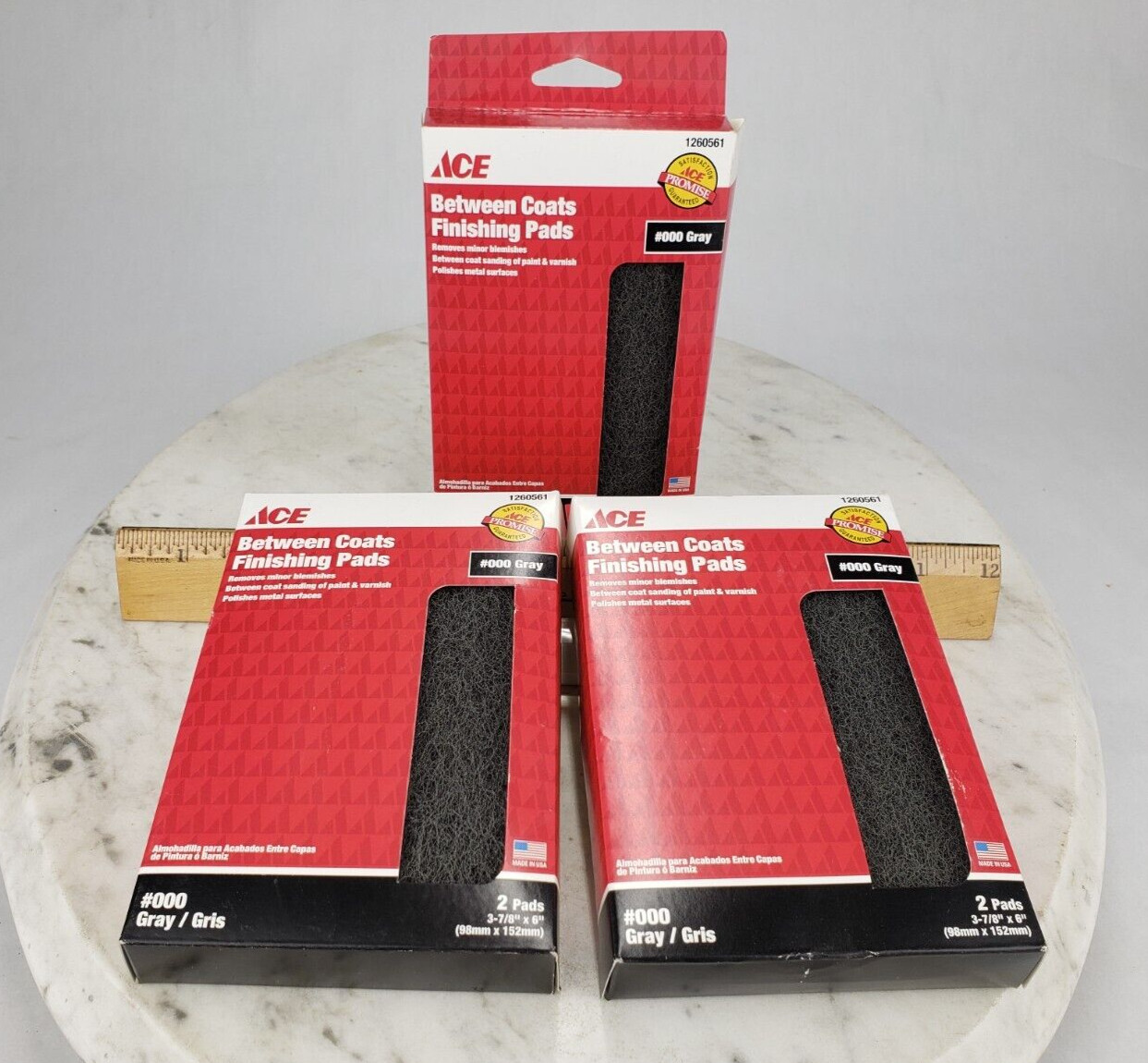 3x ACE 000 Grade Very Fine Finishing Pad Gray Polish Synthetic Steel Wool