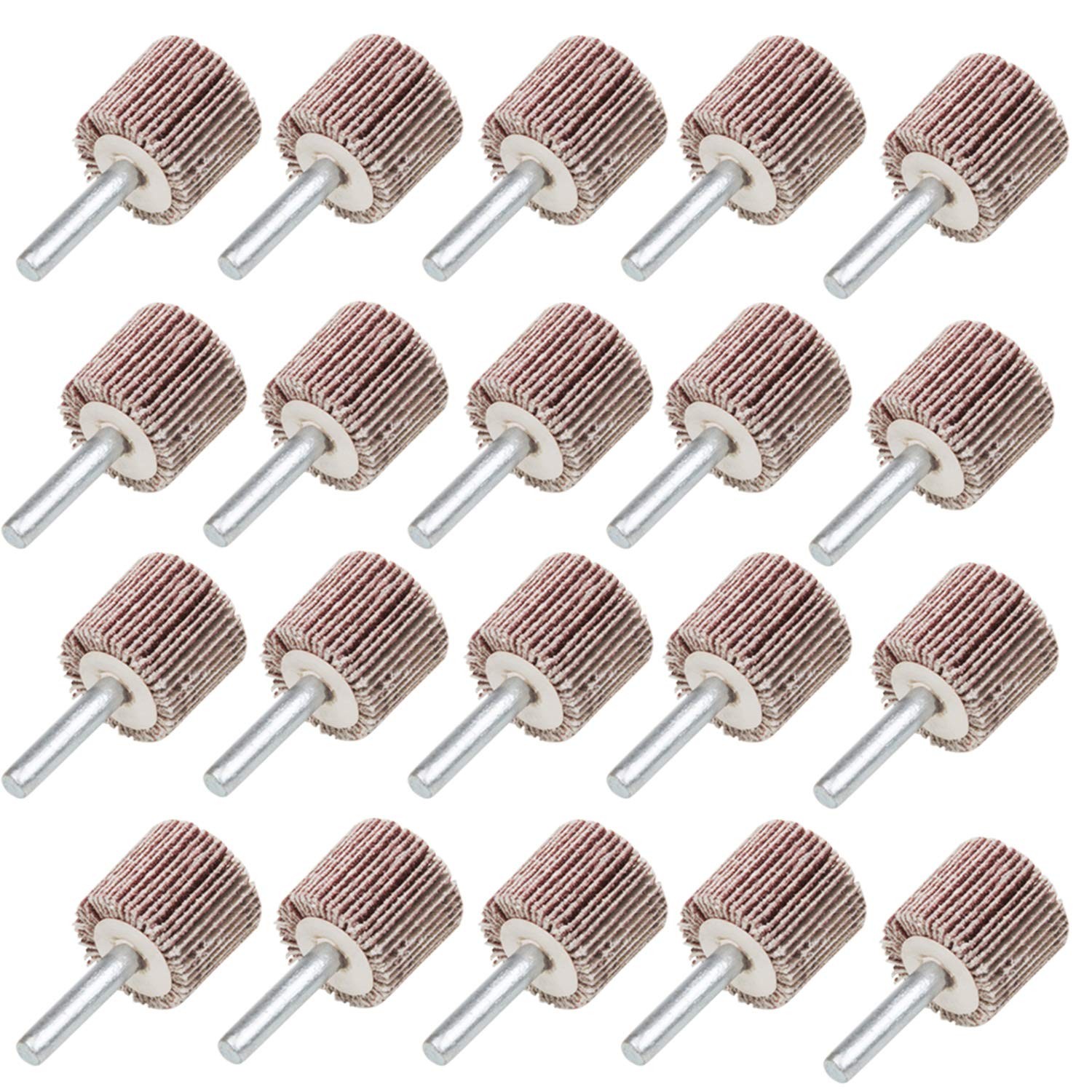 1″ x 1″ x 1/4″ Shank Mounted Flap Wheel – A/O 40 60 80 120 Grit Sanding – 5 Pack