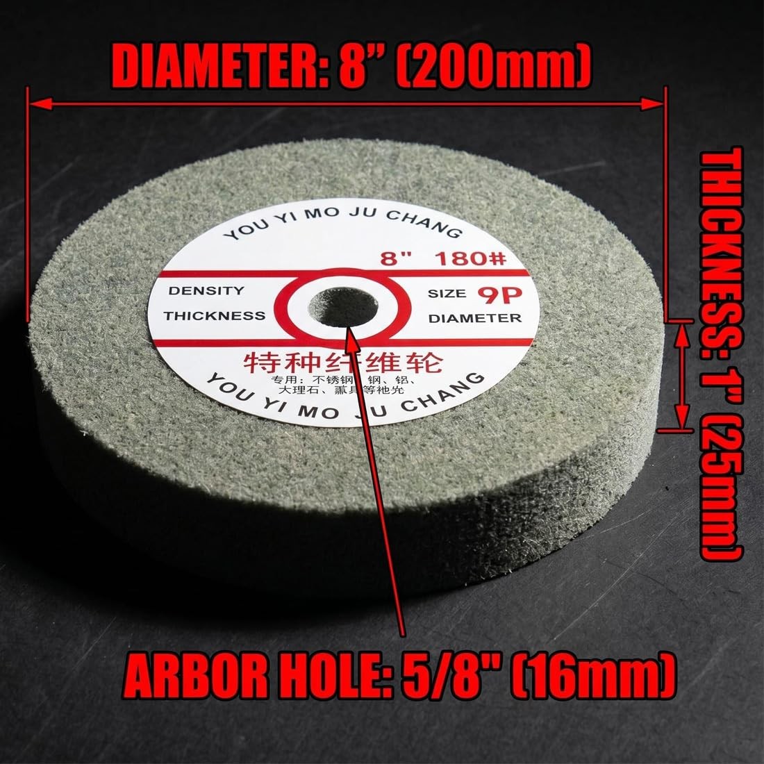 JUNLIXN 8″ x 1″ Nylon Fiber Buffing Wheel,5/8″ Arbor 8 inches x 1 inch, Grey