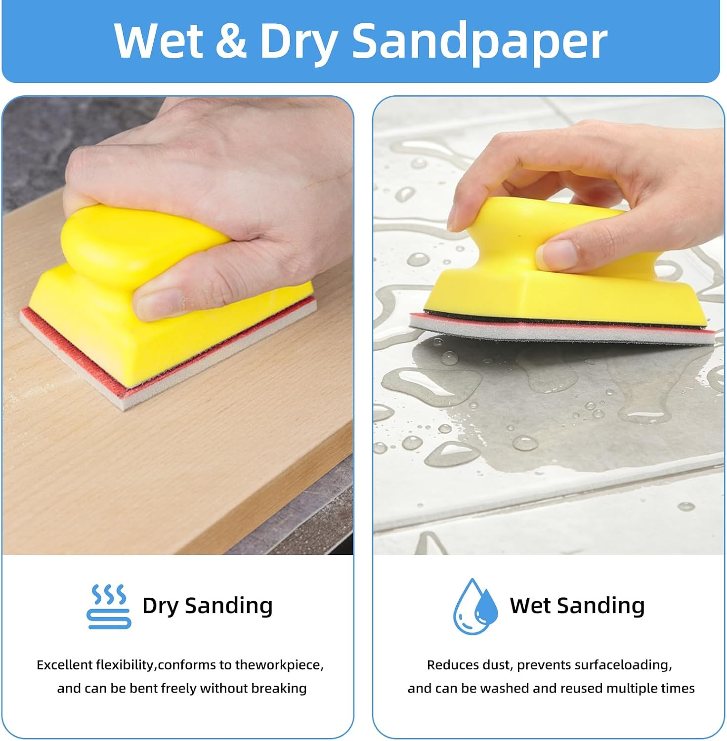 Sanding Block Set, 26Pcs Sanding Sponges with a Hand Tool Reusable 3×4 Inch Wet