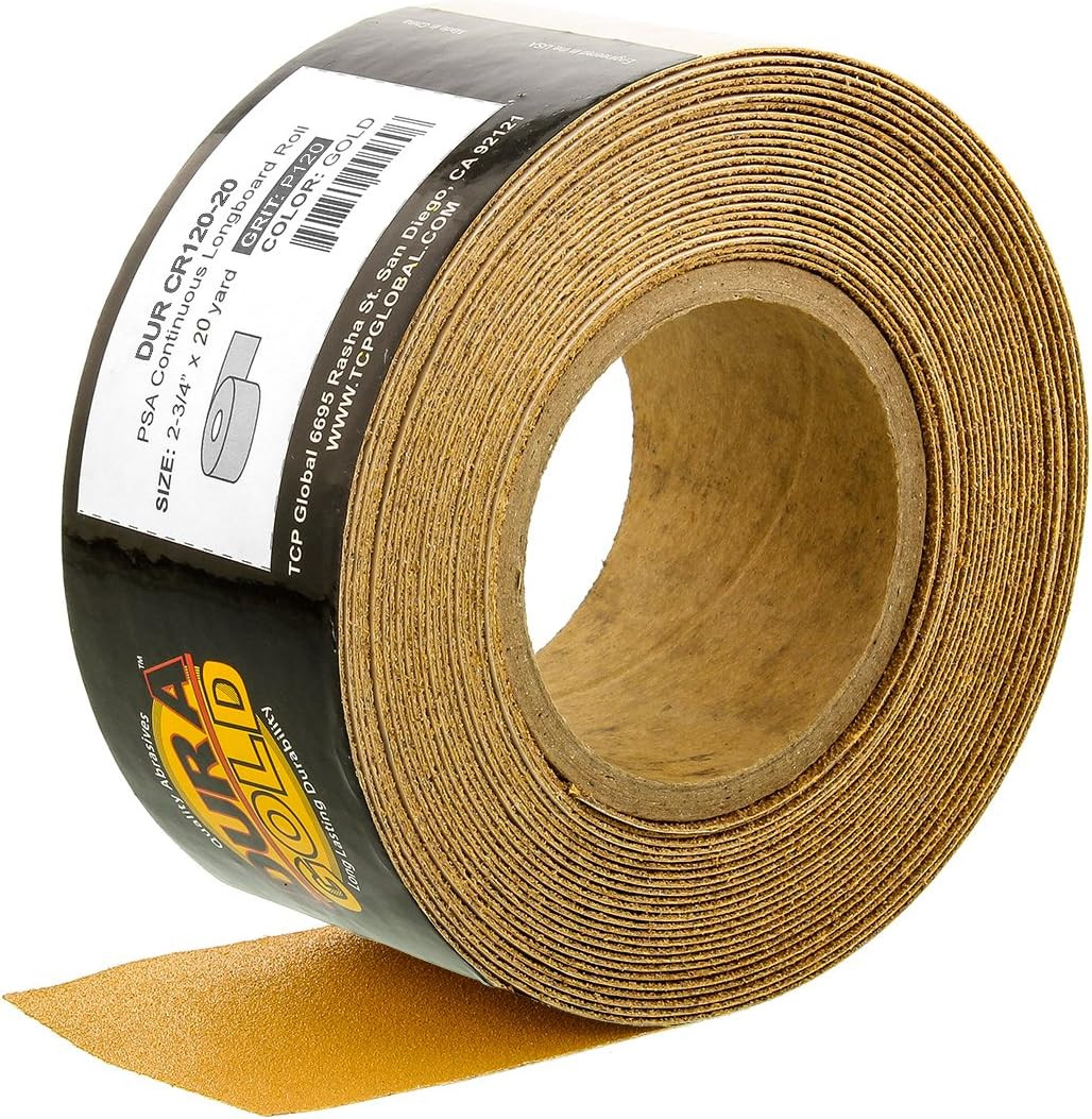 Dura-Gold Premium Gold 120 Grit PSA Longboard Sandpaper, 20 Yard Roll, 2-3/4″ Wi