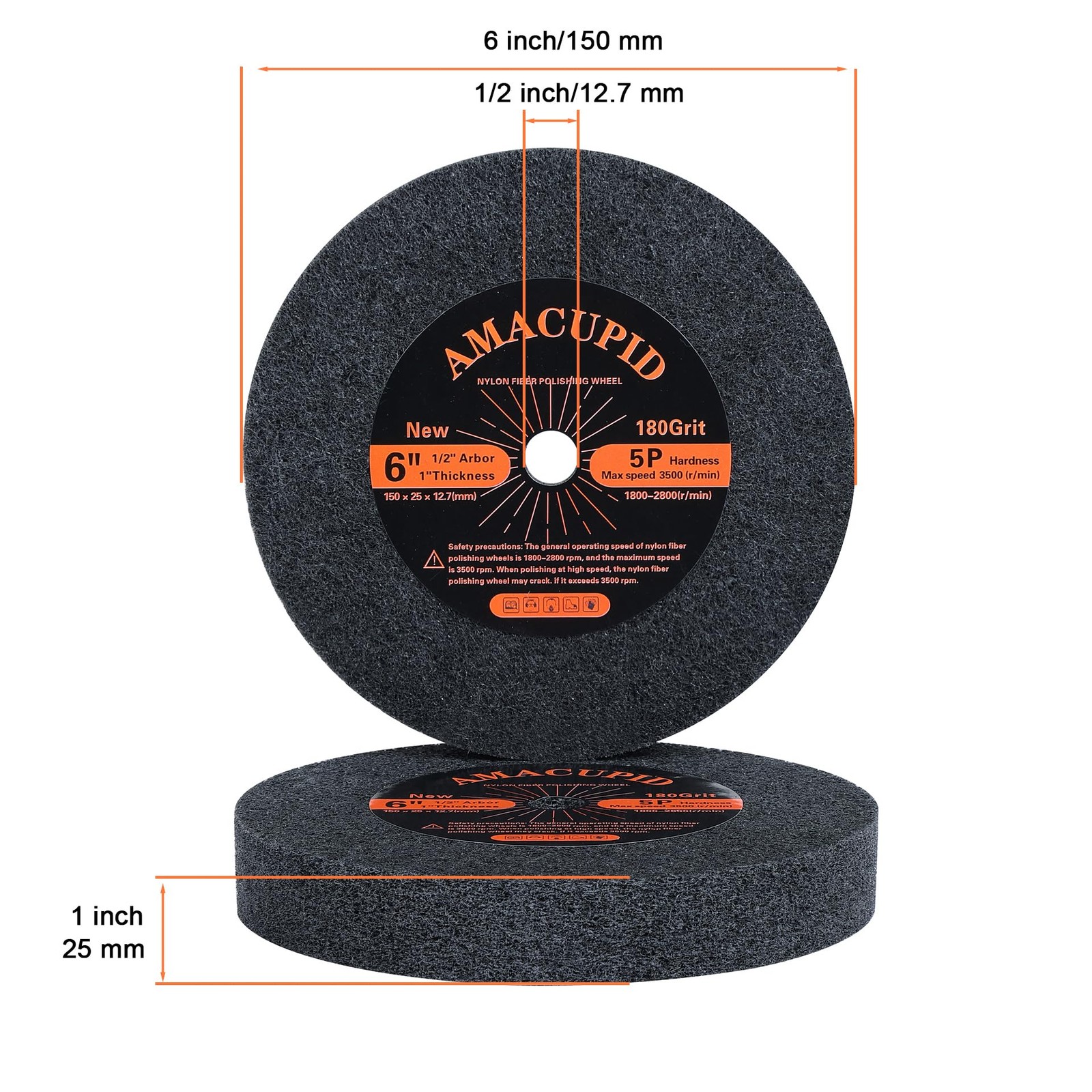 Nylon Fiber Brushed Buffing Wheels 6 Inch 5P Hardness. for Bench Grinder Buffing