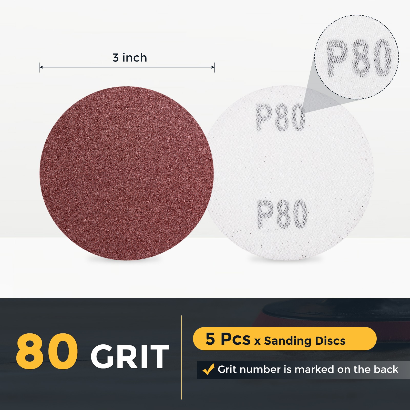 5 Pcs 3 Inch Sanding Disc 80 Grit Hook and Loop Sandpaper