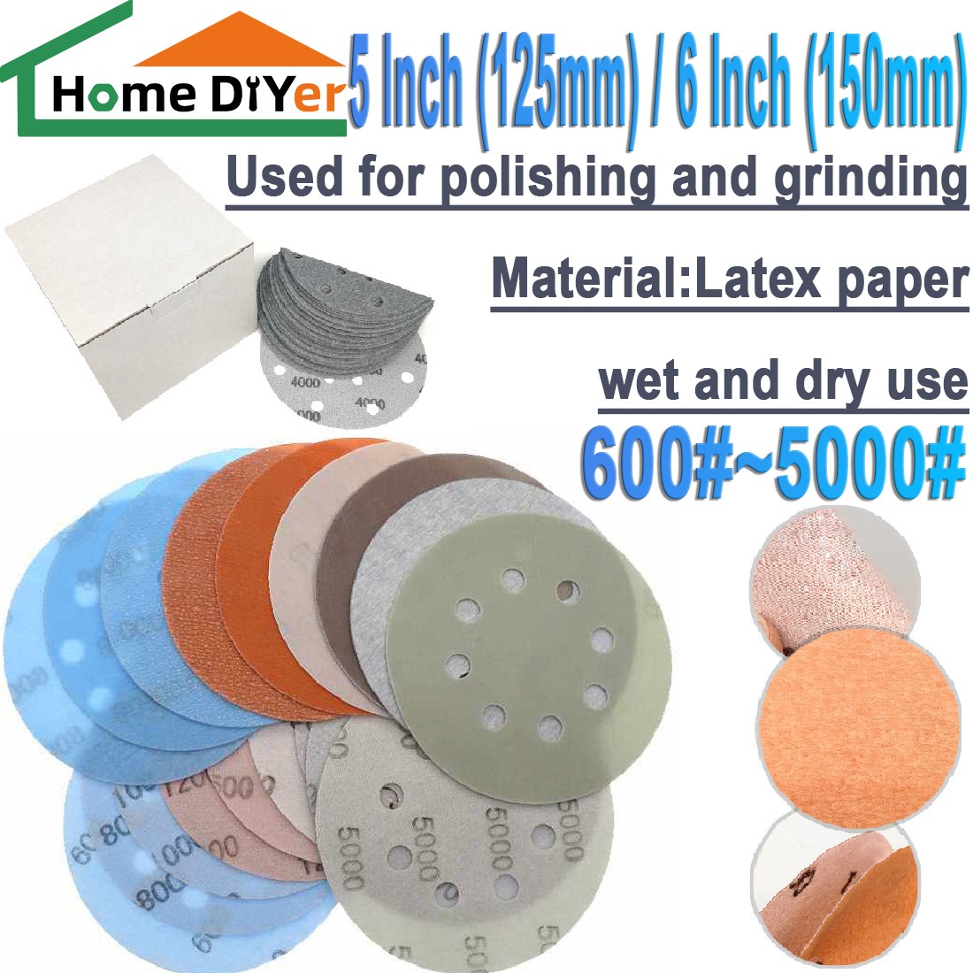 5,6 inch Hook and Loop Round Wet & Dry FV Sanding Discs 5~17Hole 600~5000 Grit