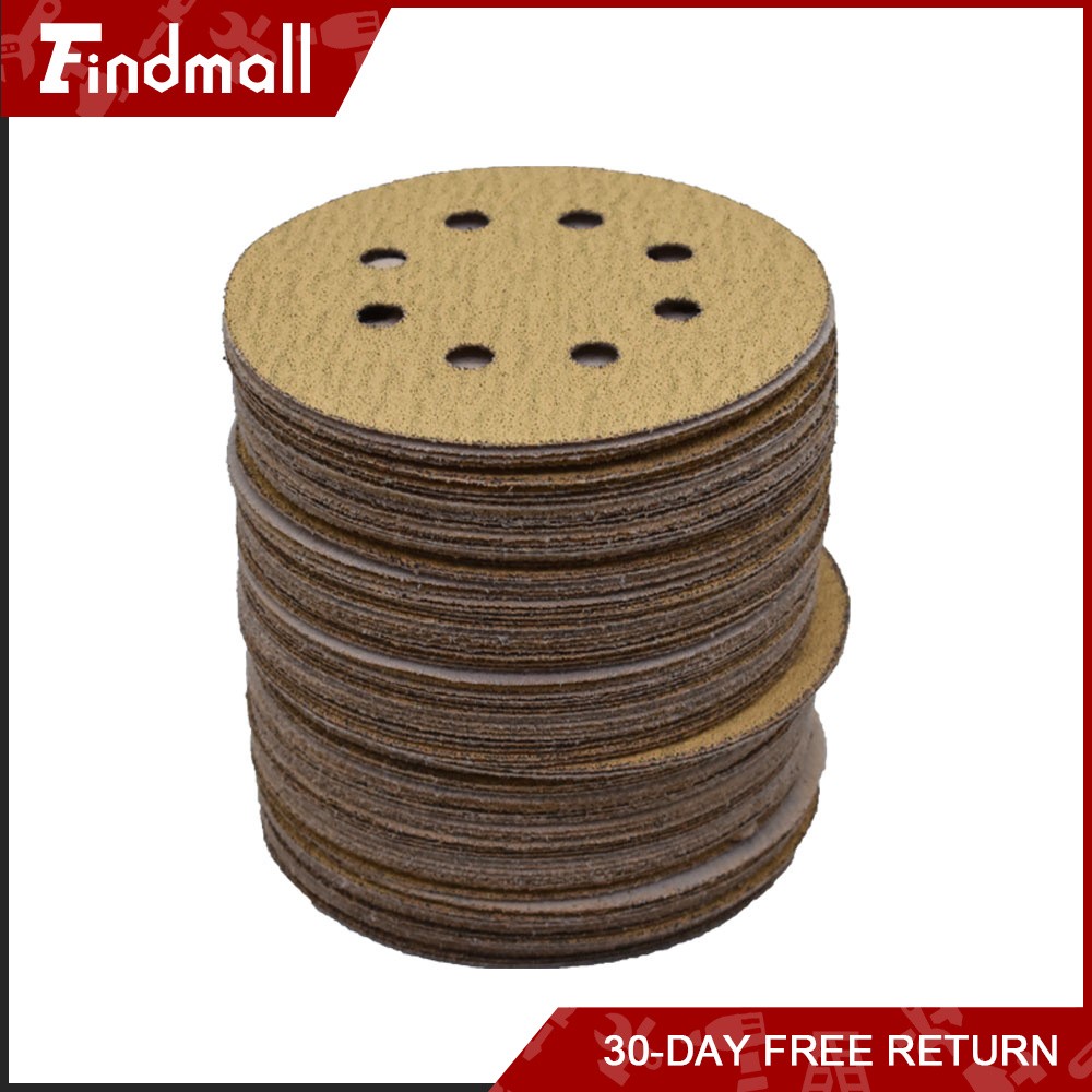 Findmall 100 Pieces 5 Inch 8-Hole 80 Grit Hook and Loop Sanding Discs