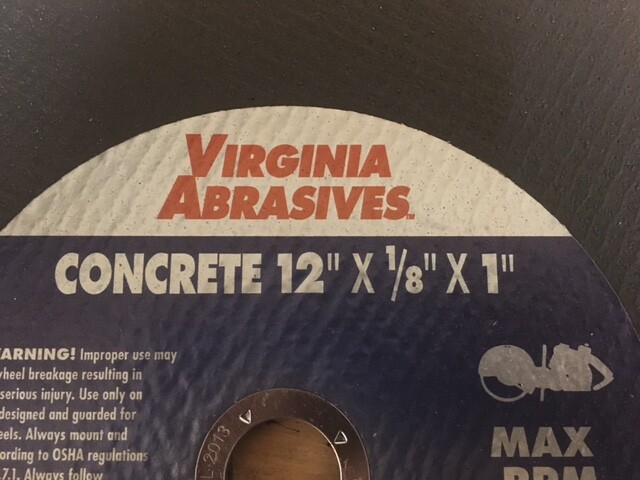 2 NEW VIRGINIA ABRASIVES CONCRETE CUT-OFF WHEELS 12″ X 1/8″ X 1″ # 424-10612