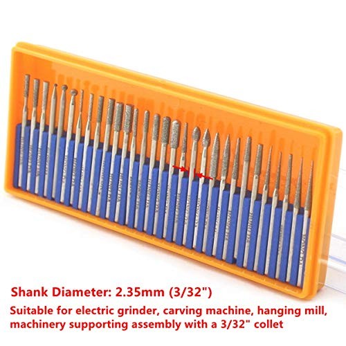 JINGLING Diamond Grinding Head Set Carving Bur Rotary Bit Shank Diameter 3/32″